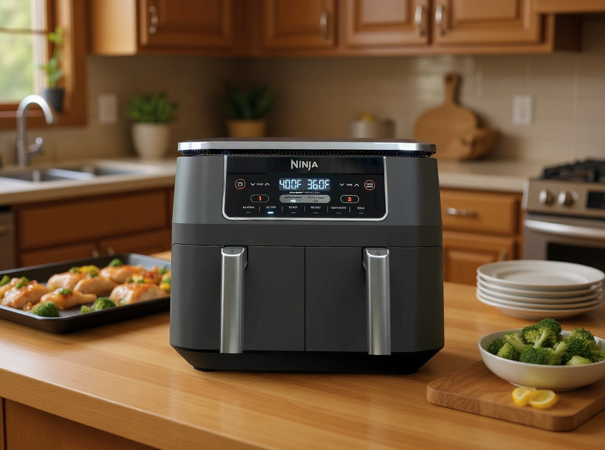 Ninja DZ201 Foodi 8 Quart 6-in-1 DualZone 2-Basket Air Fryer with 2 Independent Frying Baskets, Match Cook & Smart Finish to Roast, Broil, Dehydrate & More for Quick, Easy Meals, Grey