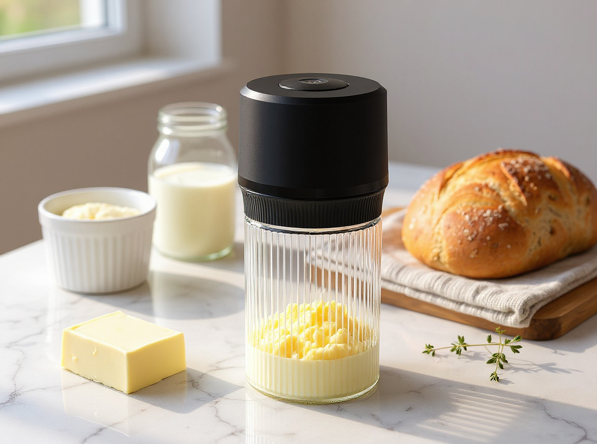 IFOLO Electric Butter Churn – One-Touch Butter Maker in 5–10 Mins, 34oz Glass Jar with High-Speed Brushless Motor, High-Speed Mixing for Creamy Results