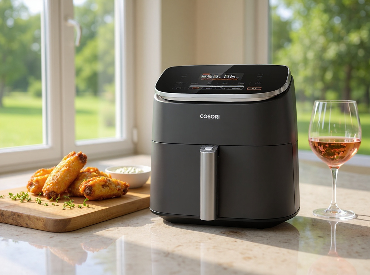 Cosori 9-in-1 TurboBlaze Air Fryer 6 Qt, PFAS-Free Ceramic Coating, 90°–450°F, Precise Heating for Even Results, Air Fry, Roast, Bake, Broil, Dry, Frozen, Proof, Reheat, Keep Warm, 120V, Dark Gray