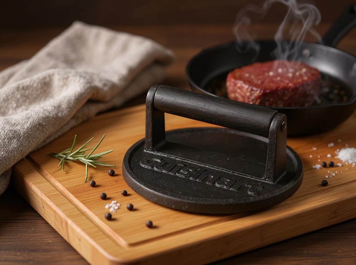 Lodge Pre-Seasoned Cast Iron Grill Press with Cool-Grip Spiral Handle, 4.5 x 6.75 Inch