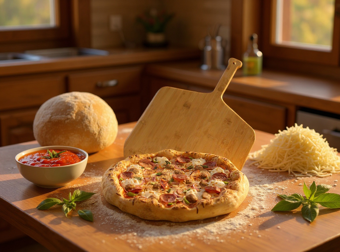 KitchenStar 16-inch Pizza Making Set, 6 PCS - Pizza Stone + Stainless Steel Rack, Acacia Wood Pizza Peel, Pizza Cutter Rocker + Protective Cover, Metal Brush - Oven & Grill Accessories Kit